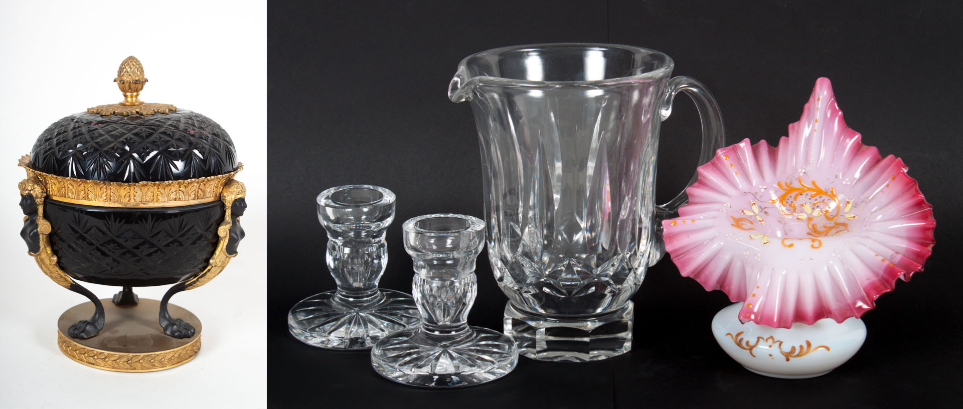 Appraisal: Five pieces of assorted glass th century including Egyptian Revival