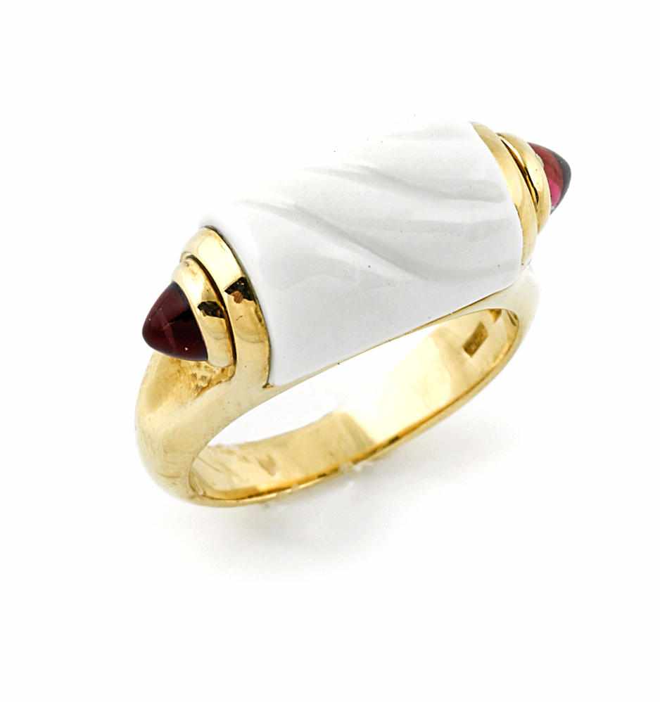 Appraisal: A ceramic gem-set and karat gold ring Bulgari fluted cylinder