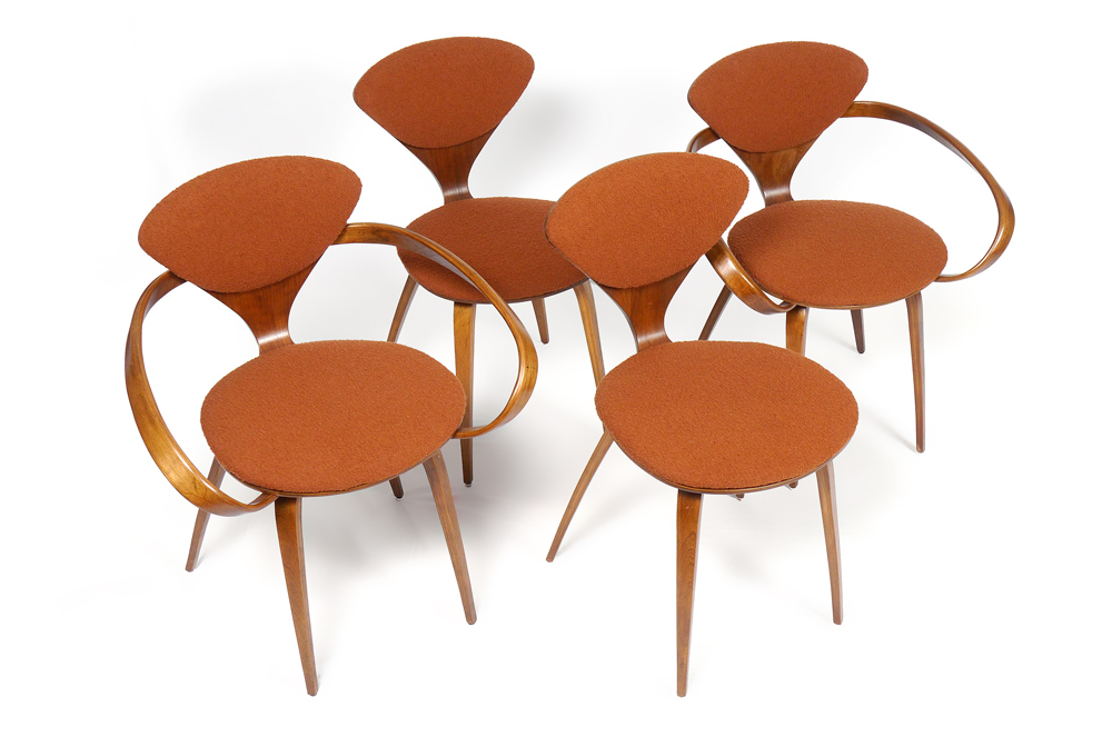 Appraisal: NORMAN CHERNER FOR PLYCRAFT DINING CHAIRS Laminated walnut chairs arm