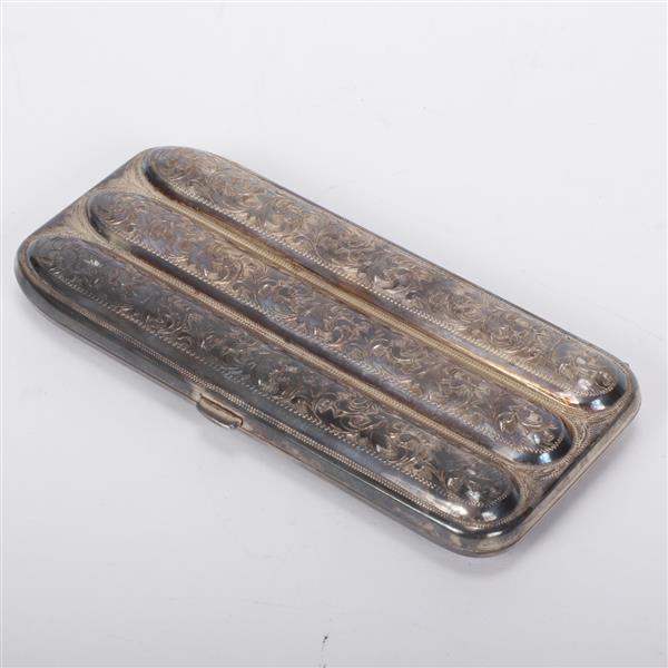 Appraisal: Antique silver bright-cut engraved three compartment cigar case probably Japanese