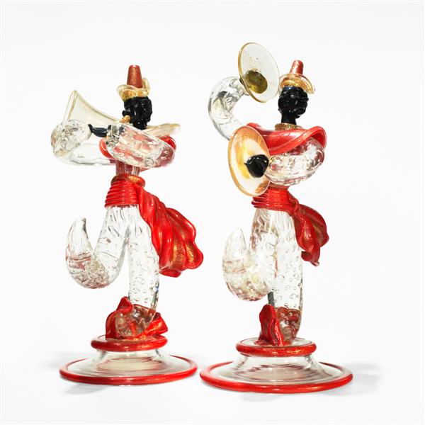 Appraisal: Seguso Vetri d'Arte figurines pair Italy red pasta glass with