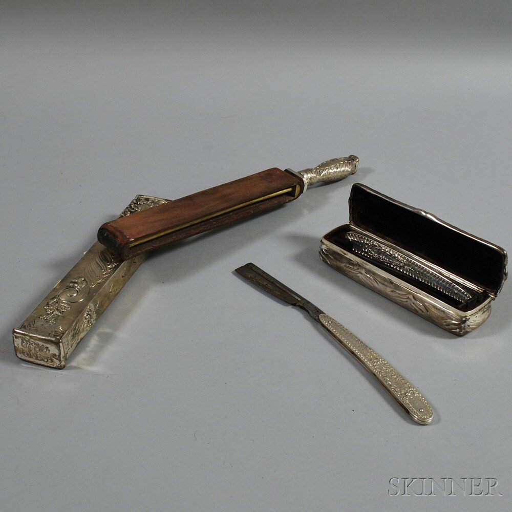 Appraisal: Sterling Silver Cased Razor Set and Strop Retailed by Tiffany