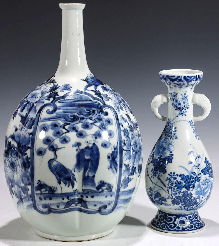 Appraisal: TWO ANTIQUE CHINESE BLUE AND WHITE PORCELAIN VASES The gourd