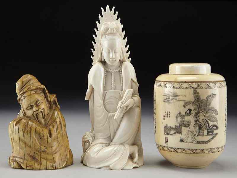 Appraisal: Pcs Chinese carved ivory including International buyers should note that