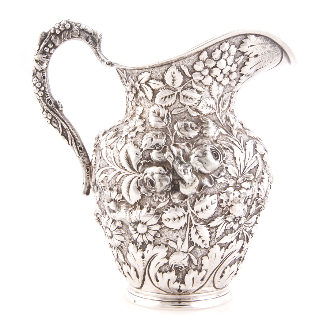 Appraisal: Stieff Rose repousse sterling silver water pitcher early th century