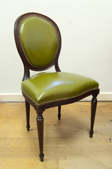 Appraisal: SET OF FIVE MEDALION BACK LEATHER UPHOLSTERED CHAIRS INCLUDING FOUR