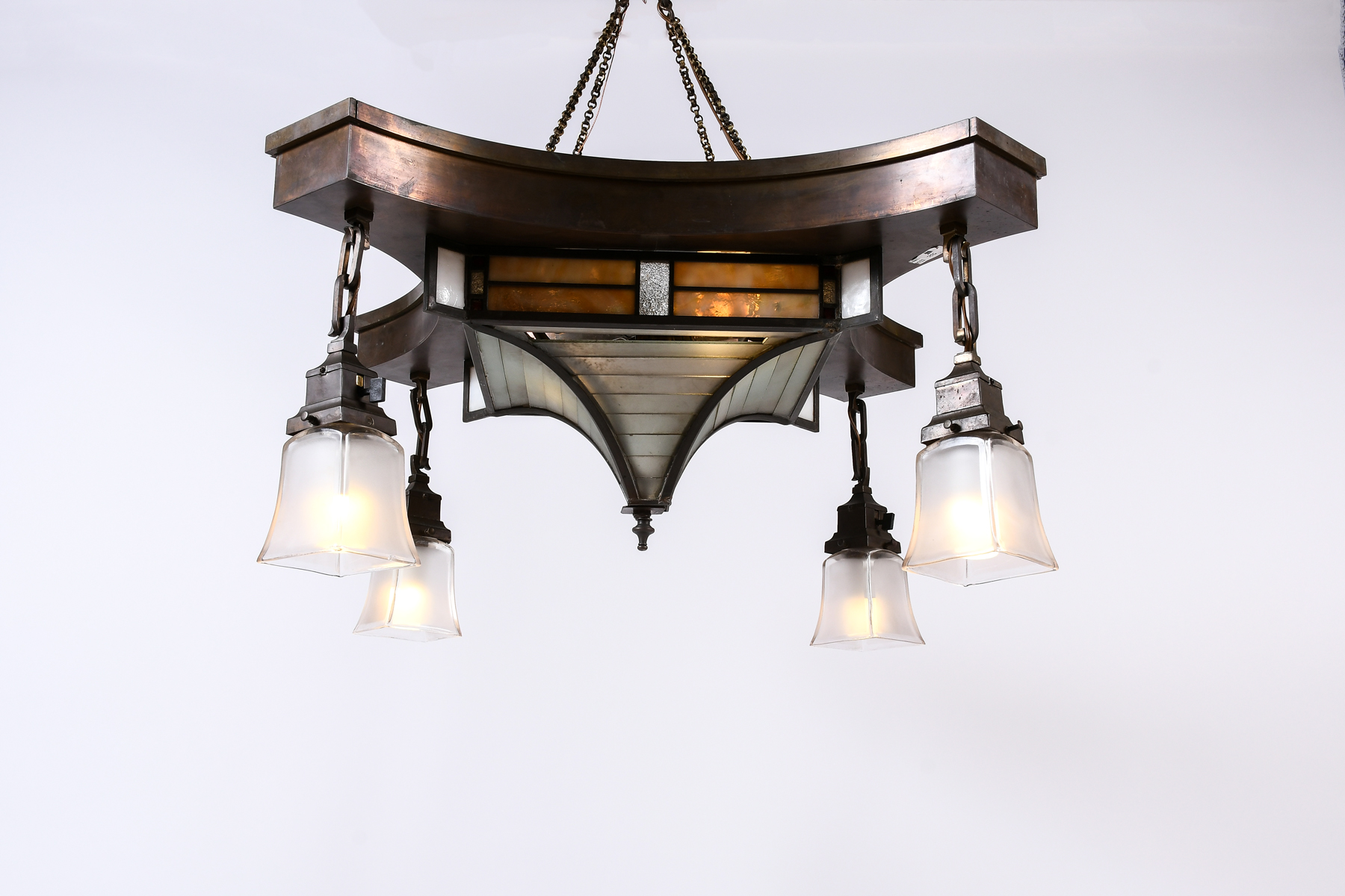 Appraisal: LIGHT CHANDELIER W CURVED PANELS - Light curved glass chandelier