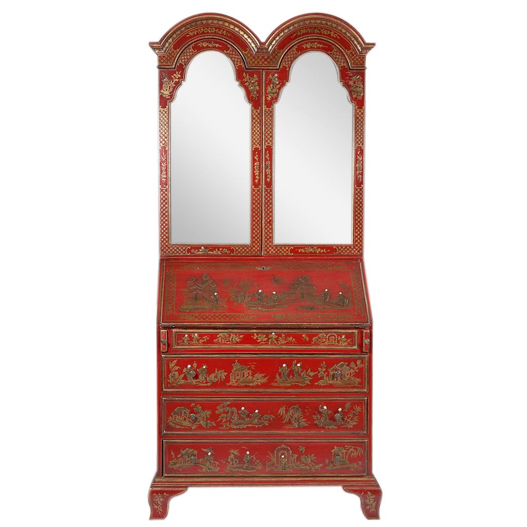 Appraisal: George II Style Chinoiserie Decorated Red Painted Secretary Bookcase Height