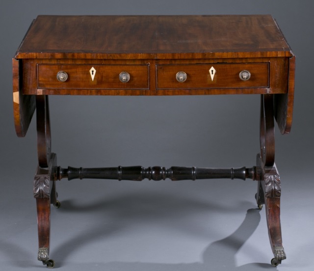 Appraisal: Federal Sofa Table Mahogany Banded inlay top with two drawers