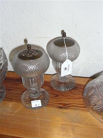 Appraisal: A PAIR OF IRISH GLASS JARS each with a brass