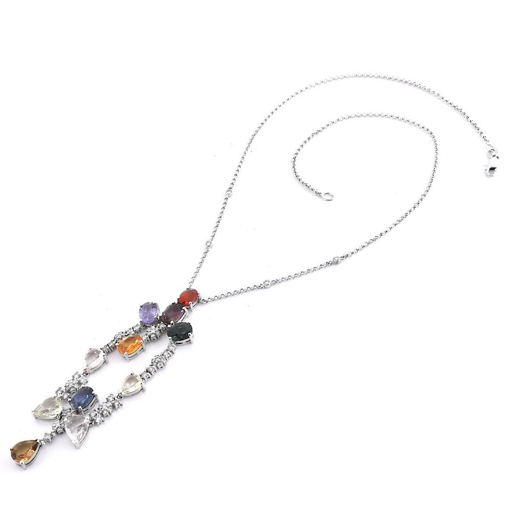 Appraisal: Multi Gemstone Diamond and K Gold Necklace Approx Carat Oval