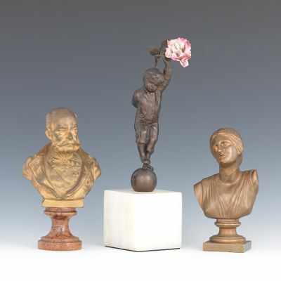 Appraisal: Three Cast Bronze Figurative Items Including a cast bronze bust