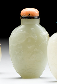 Appraisal: Good Chinese carved light celadon jade snuff bottle late th