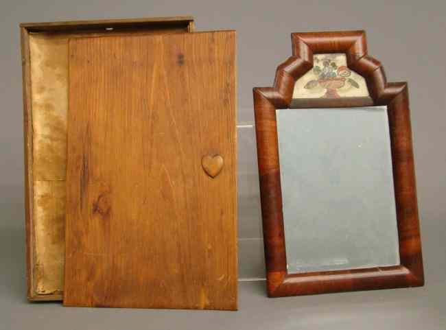 Appraisal: Rare th c courting mirror in original case with carved