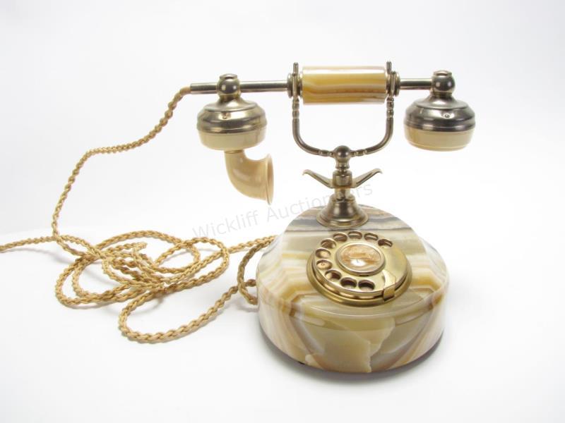 Appraisal: Vintage Italian Onyx Rotary Phone k gold plated hardware tan