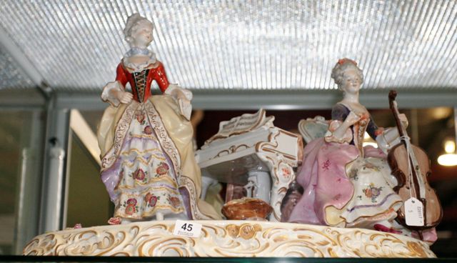 Appraisal: A late th century German porcelain musical group of two