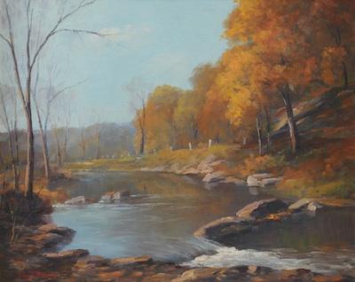 Appraisal: John E Berninger American - Autumn Stream Oil on Upson