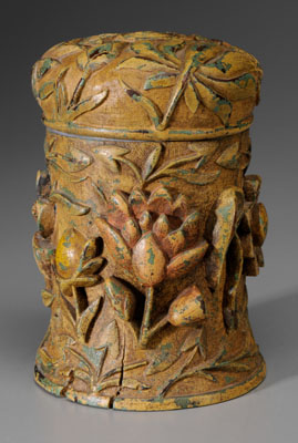 Appraisal: Wood Carved Tea Canister late th early th century lotuses