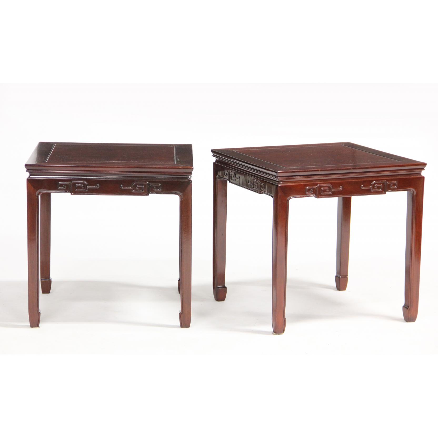 Appraisal: Pair of Chinese Hardwood Side Tables late th century paneled