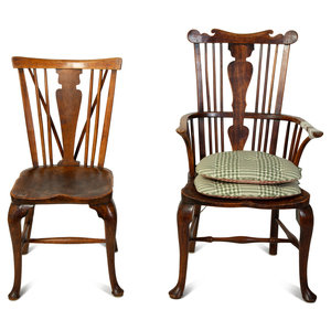 Appraisal: A Set of Eight English Carved Oak Windsor Dining Chairs