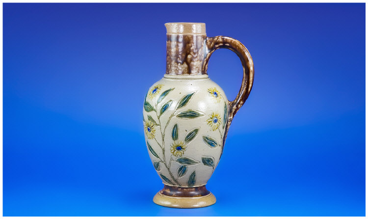 Appraisal: Martin Brothers Floral Jug- Ewer Rare Full Martin Brothers marks