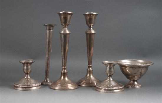 Appraisal: Assorted American weighted sterling silver table articles including a pair