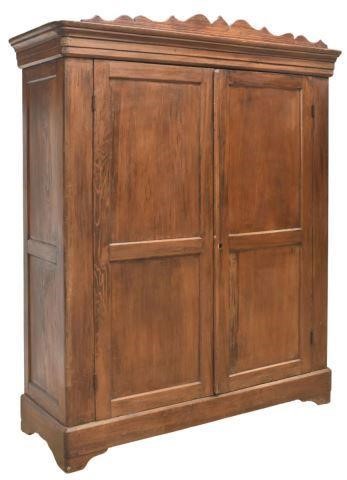 Appraisal: American Primitive rustic armoire wardrobe Texas th c with scalloped