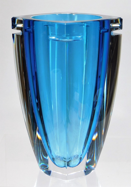 Appraisal: WATERFORD CRYSTAL BLUE SOMMERSO VASE Ireland th CenturySleek modern elliptical