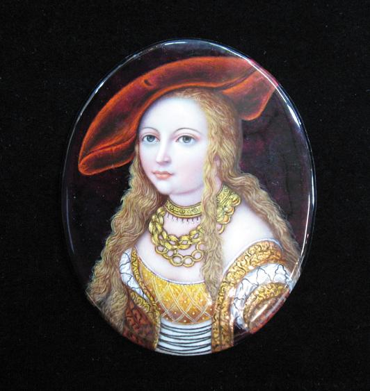 Appraisal: AFTER LUCAS CRANACH An oval Limoges enamel plaque of Judith