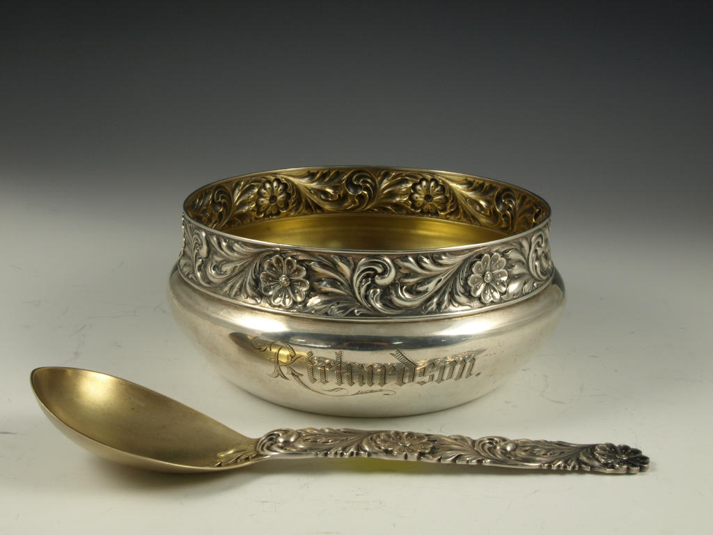 Appraisal: Shiebler Sterling Silver Presentation Bowl Spoon the low bowl with