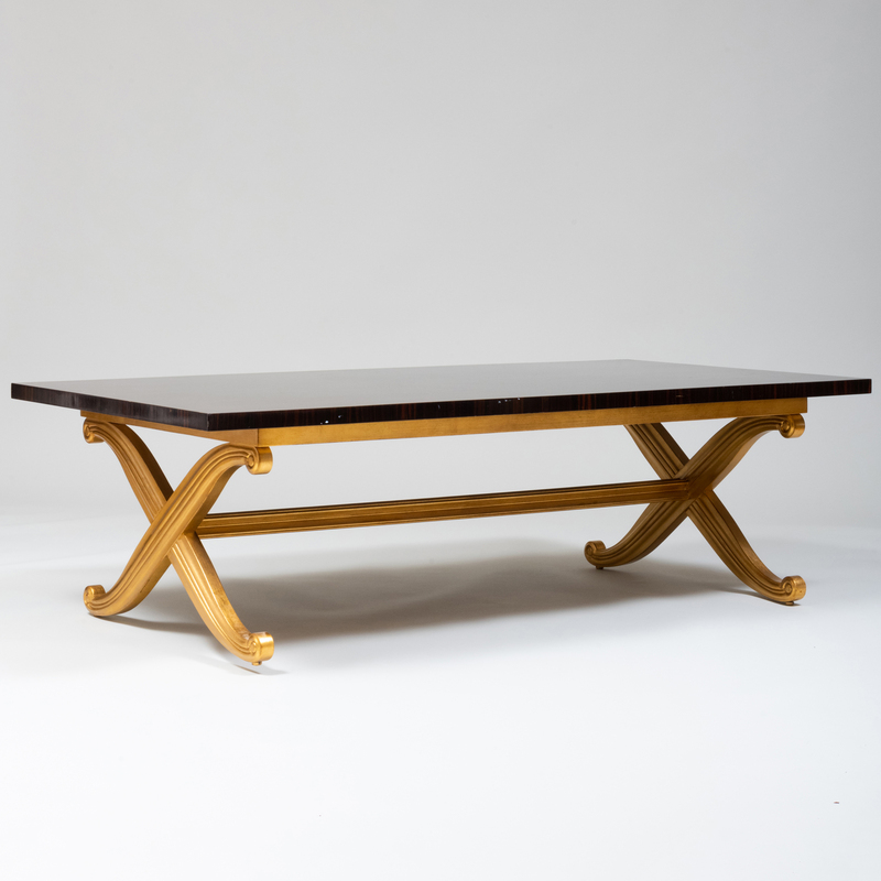 Appraisal: William Switzer Macassar Ebony and Giltwood Low Table With the