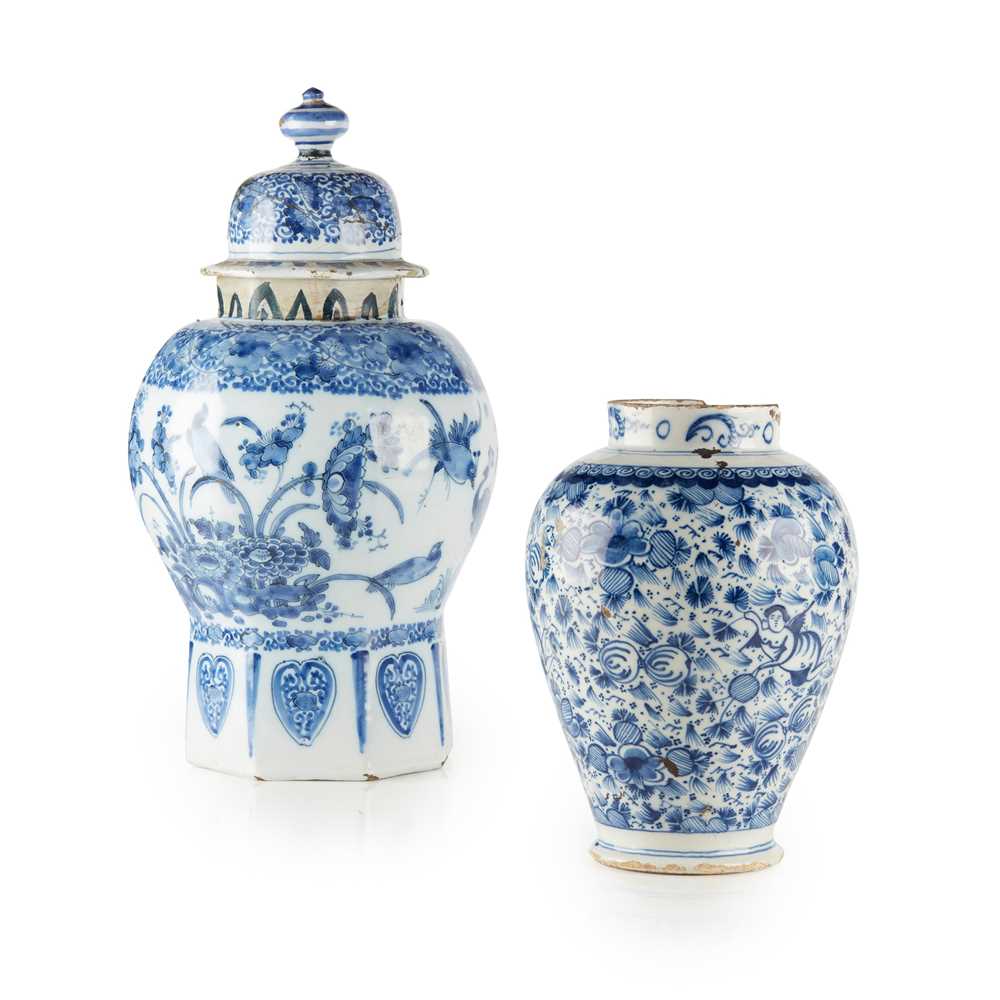 Appraisal: A DELFT WARE BLUE AND WHITE BALUSTER JAR AND COVER