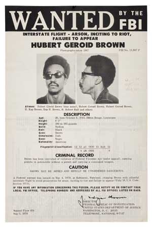 Appraisal: BLACK PANTHERS H RAP BROWN Wanted by the FBI Hubert