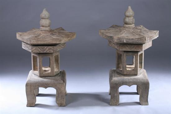 Appraisal: PAIR CHINESE GREY STONE LANTERNS - in high