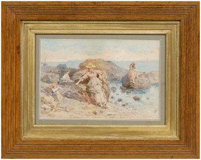 Appraisal: Paolo Sala watercolor Italian - women children on a rocky