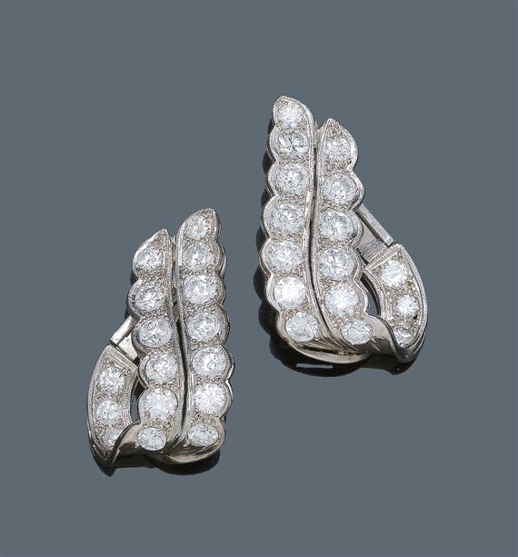 Appraisal: DIAMOND EAR CLIPS ca White gold Attractive large ear clips