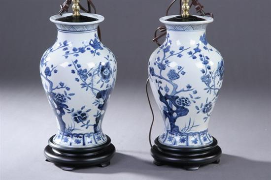 Appraisal: PAIR CHINESE BLUE AND WHITE PORCELAIN VASES Electrified - in