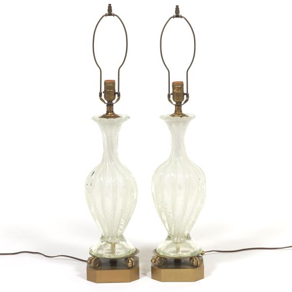 Appraisal: PAIR OF MCM MURANO GLASS LAMPS H to top of