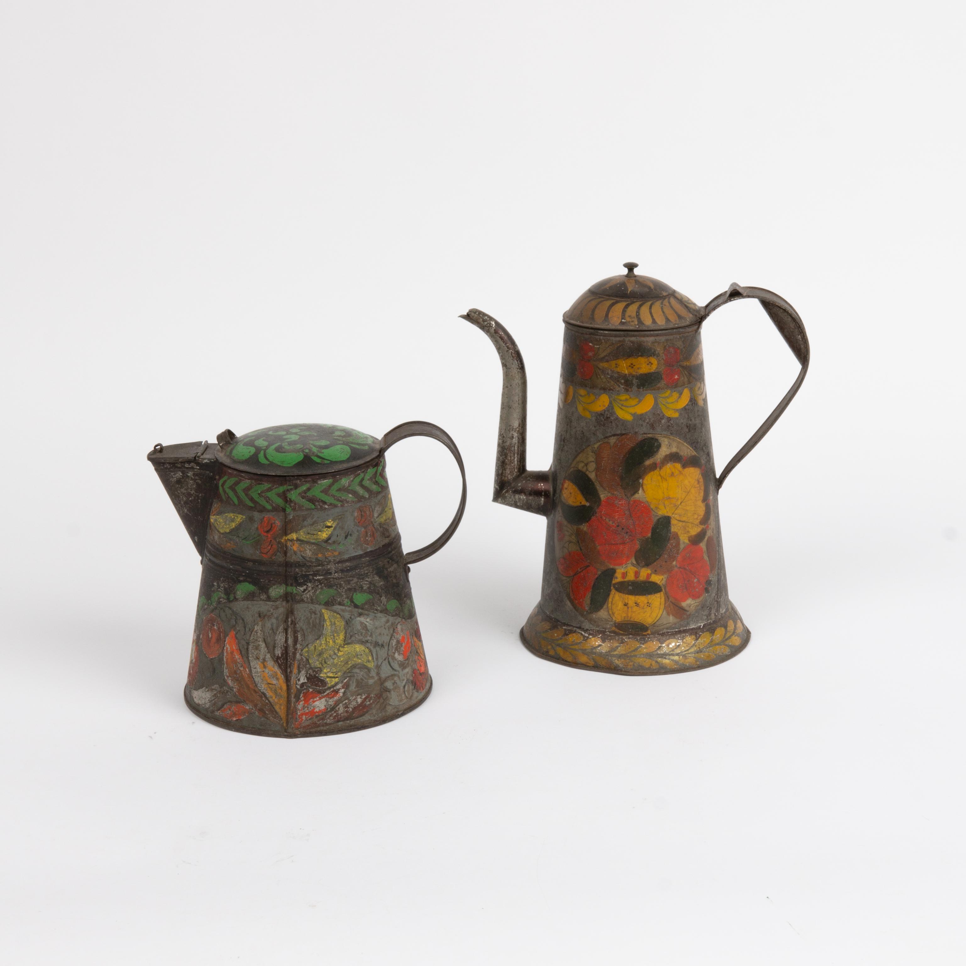 Appraisal: TOLE PEINTE COFFEE AND TEA POTS TH C A tole