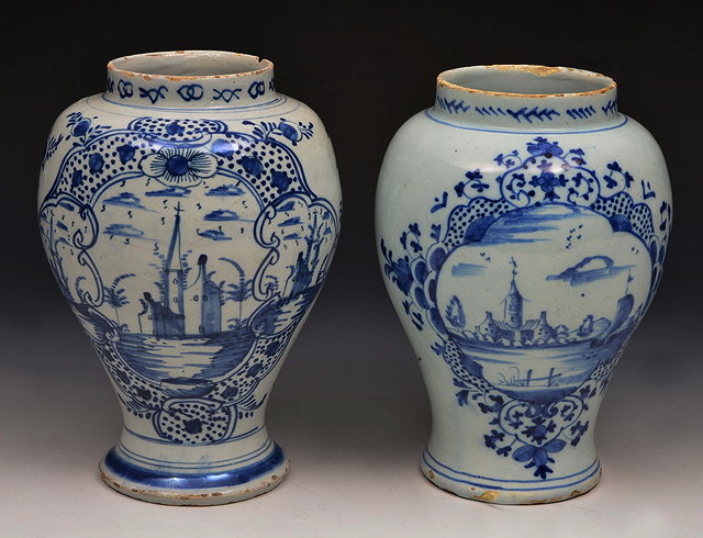 Appraisal: TWO TH CENTURY DELFT BLUE AND WHITE BALUSTER VASES each