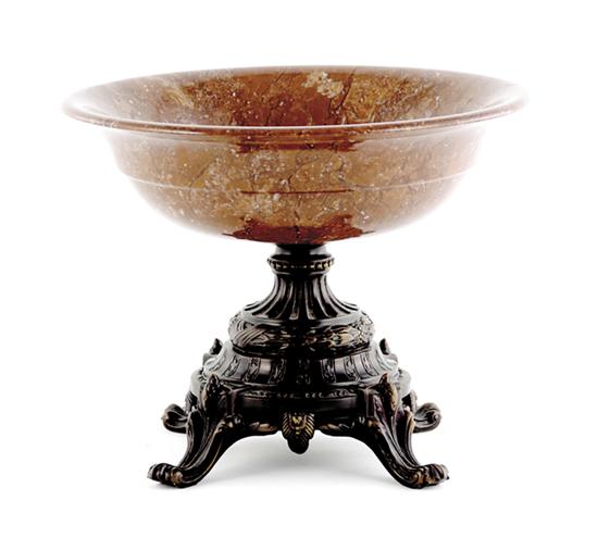 Appraisal: Continental rouge marble and bronze centerbowl flared carved stone bowl