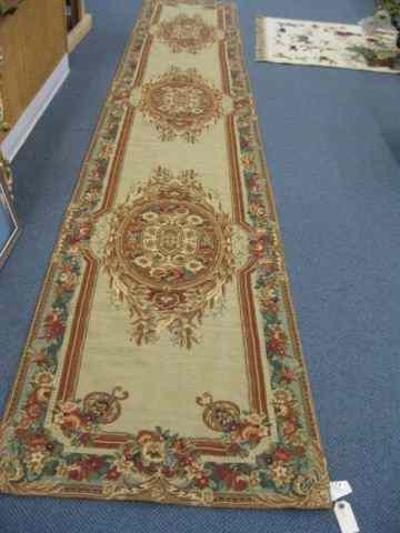 Appraisal: Aubusson Handmade Runner a trio of medallions with floral border