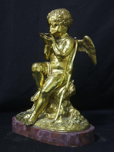 Appraisal: GILT-BRONZE FIGURE OF CUPID DRINKING FROM SHELL After Clodion bearing