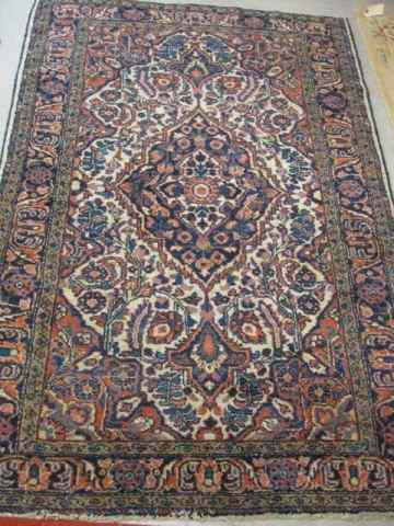 Appraisal: Mahal Persian Handmade Rug elaborate floral ivory field blue red