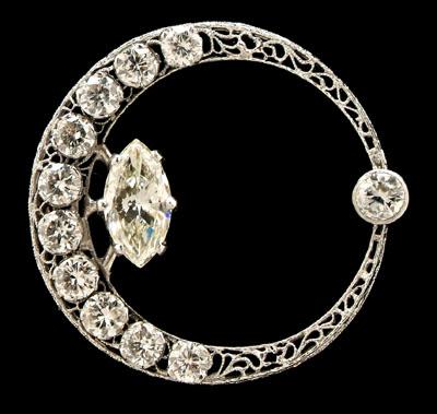 Appraisal: Diamond circle crescent brooch graduated round brilliant-cut diamonds total estimated