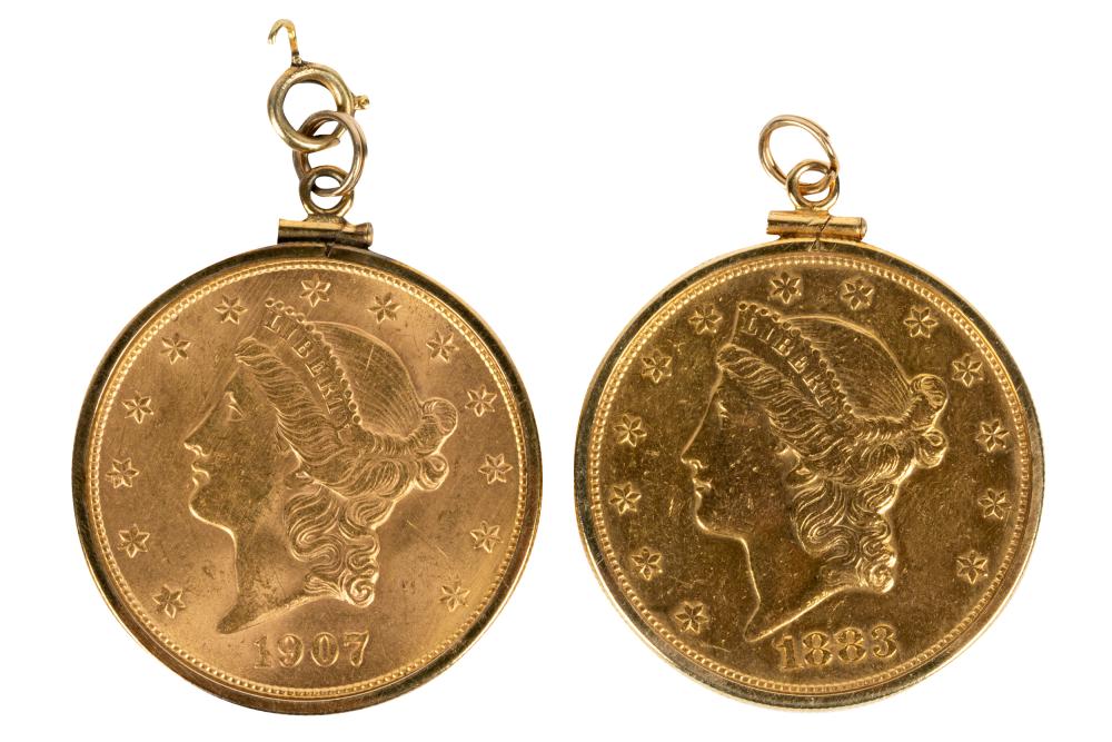 Appraisal: GROUP OF TWO US 'LIBERTY DOUBLE EAGLE' GOLD COIN PENDANTScomprising