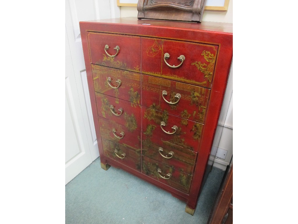 Appraisal: Oriental lacquered four drawer chest of drawers