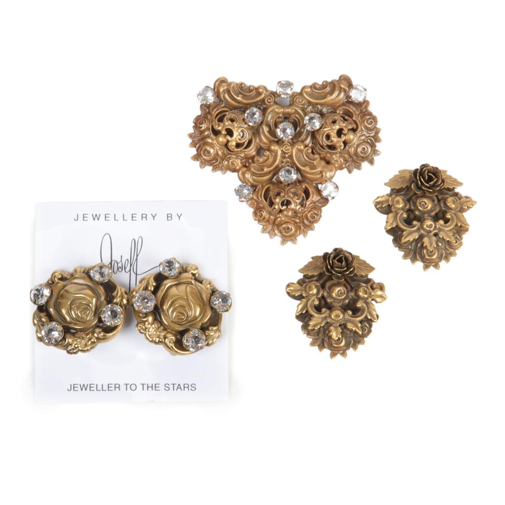 Appraisal: JOSEFF OF HOLLYWOOD GOLD TONE REPOUSSE FLORAL EARRINGS AND PIN