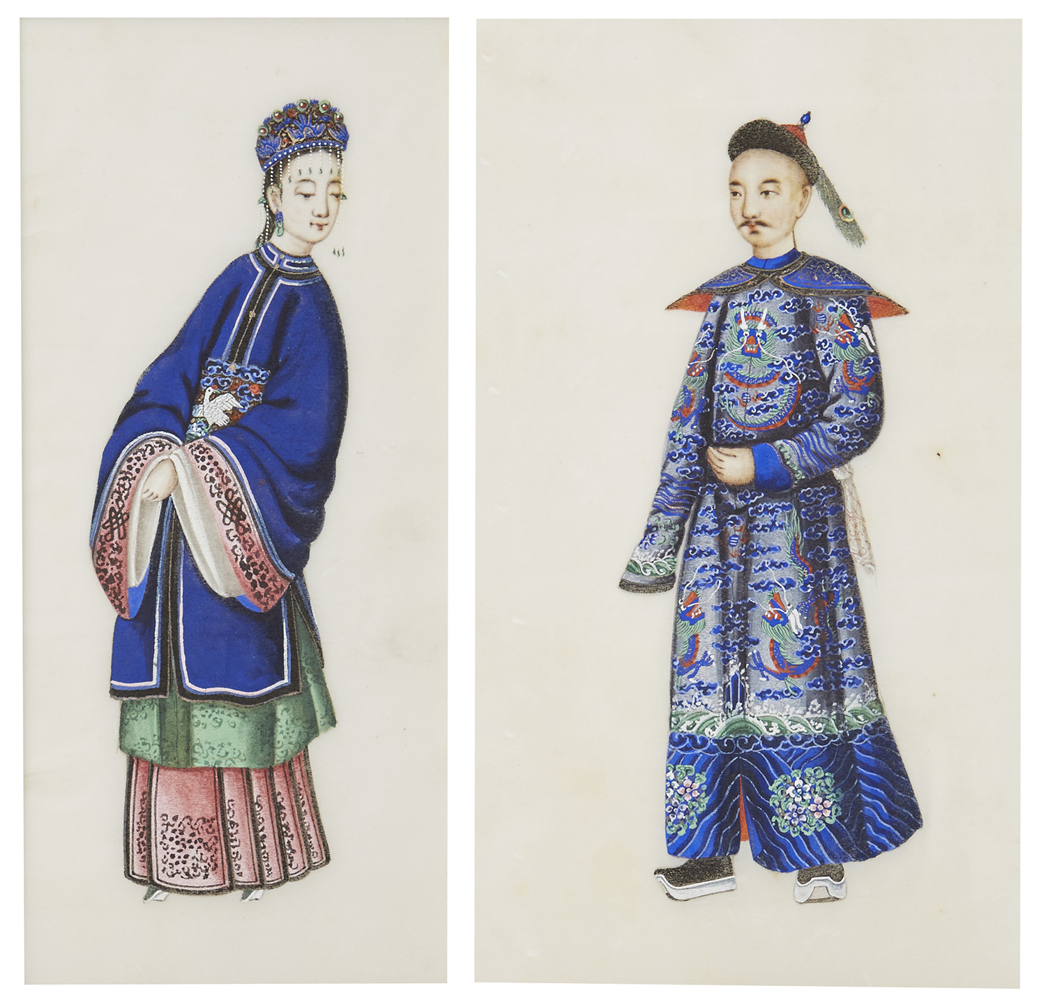 Appraisal: A PAIR OF CHINESE TH CENTURY EXPORT PAINTINGS ON RICE