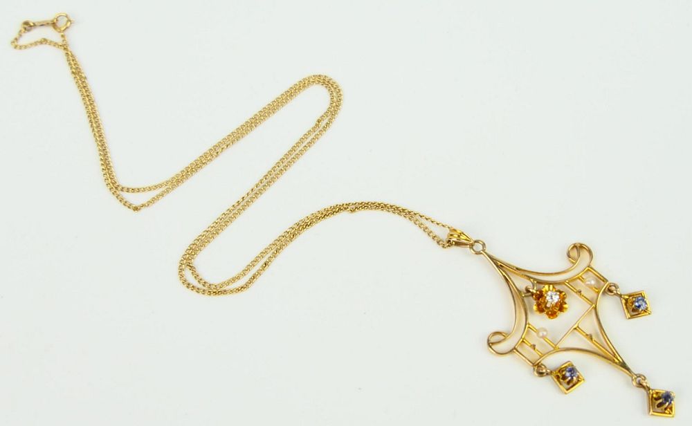 Appraisal: VICTORIAN KT Y GOLD PENDANT WITH CHAIN TOPAZ Chain pendant